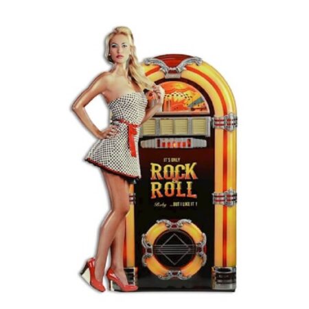 Wandplaat tin Jukebox met lady | Deco Blik