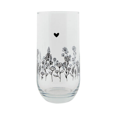 Waterglas 280ml met zwarte bloemen | Clayre&Eef