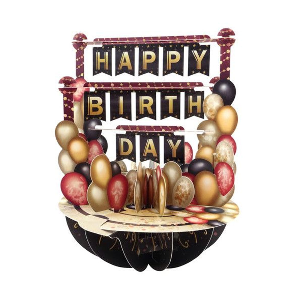 Wenskaart 3D Birthday Balloons |