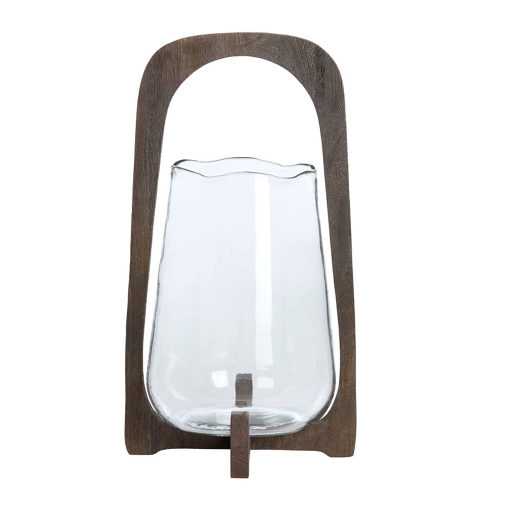 Windlicht Anosy glas hout donker bruin L |