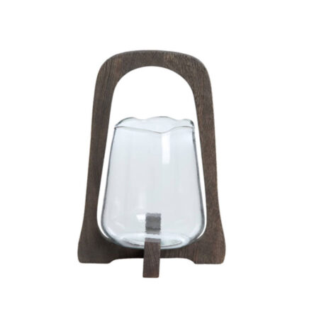 Windlicht Anosy glas hout donker bruin S |