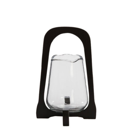 Windlicht Anosy glas hout zwart L |