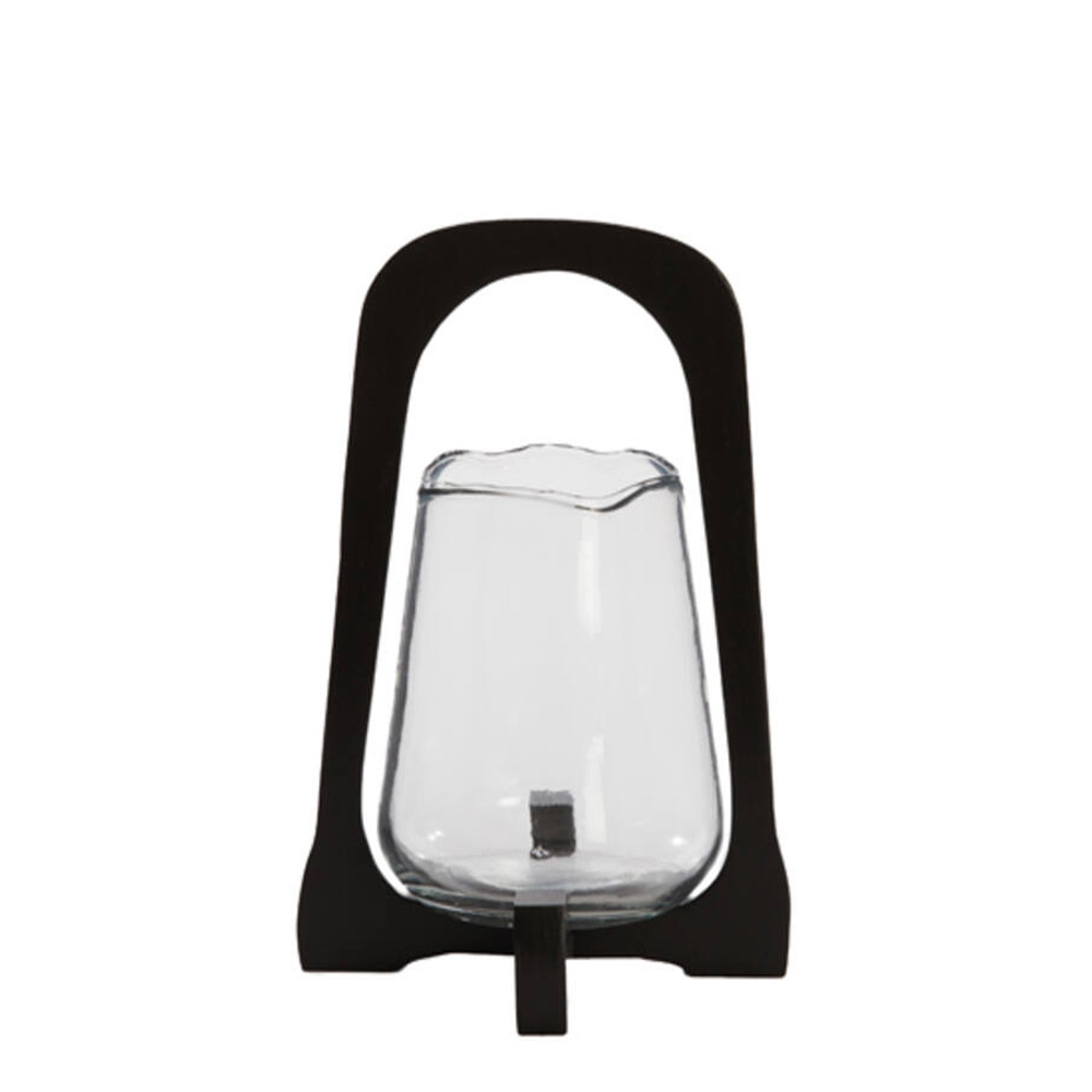 Windlicht Anosy glas hout zwart L |
