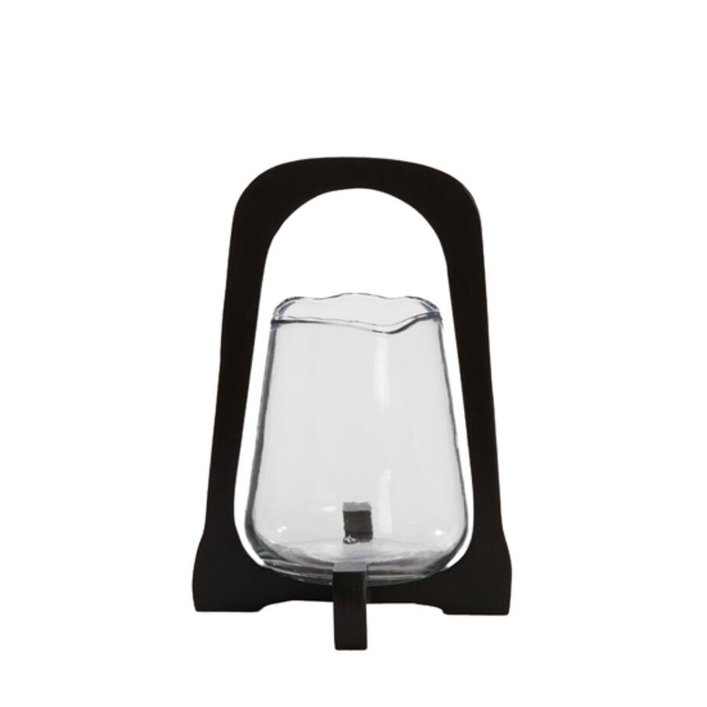 Windlicht Anosy glas hout zwart M |