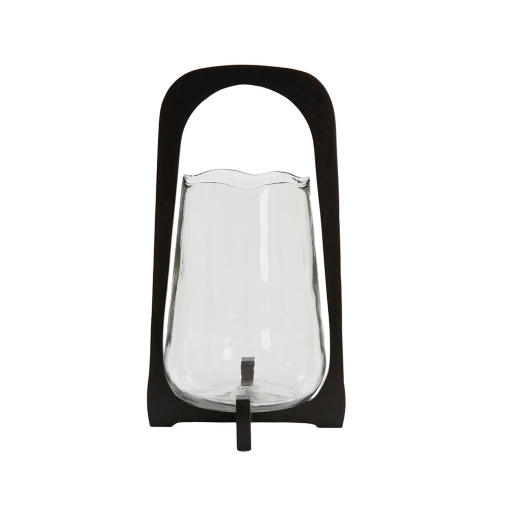 Windlicht Anosy glas hout zwart S |