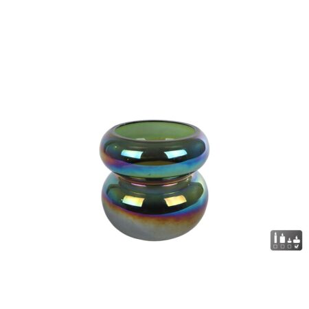 Windlicht Erik metallic groen glas 9x9cm | CosyDecor