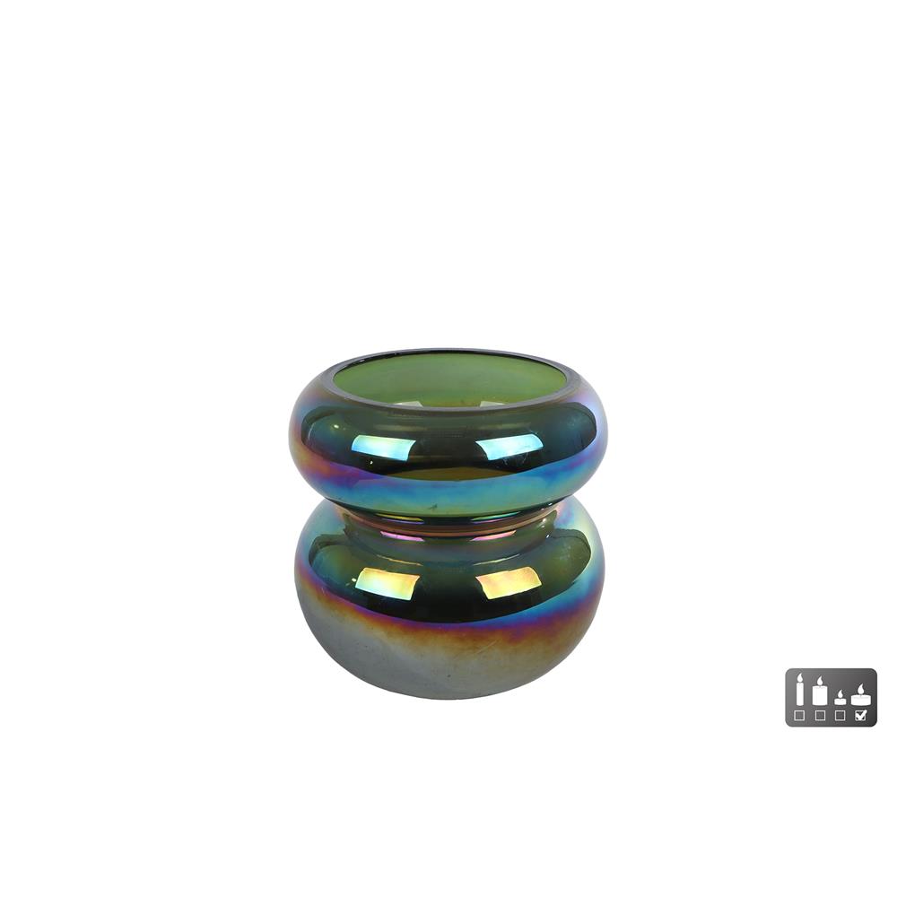 Windlicht Erik metallic groen glas 9x9cm | CosyDecor
