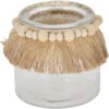 Windlicht glas met raffia en kralen 11cm | CosyDecor