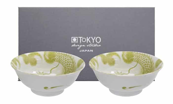 Witte Kom met Groene Print - Tokyo Design Studio - 21 x 8.6cm | Tokyo Design Studio