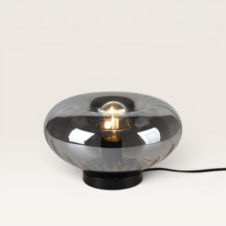 Xiravo - Zwarte Tafellamp Smoke glas 17 cm - Modern design - Dressoir lamp - Zwart Metaal - E27 fitting - Met aan/uit-schakelaar | LUSENZ