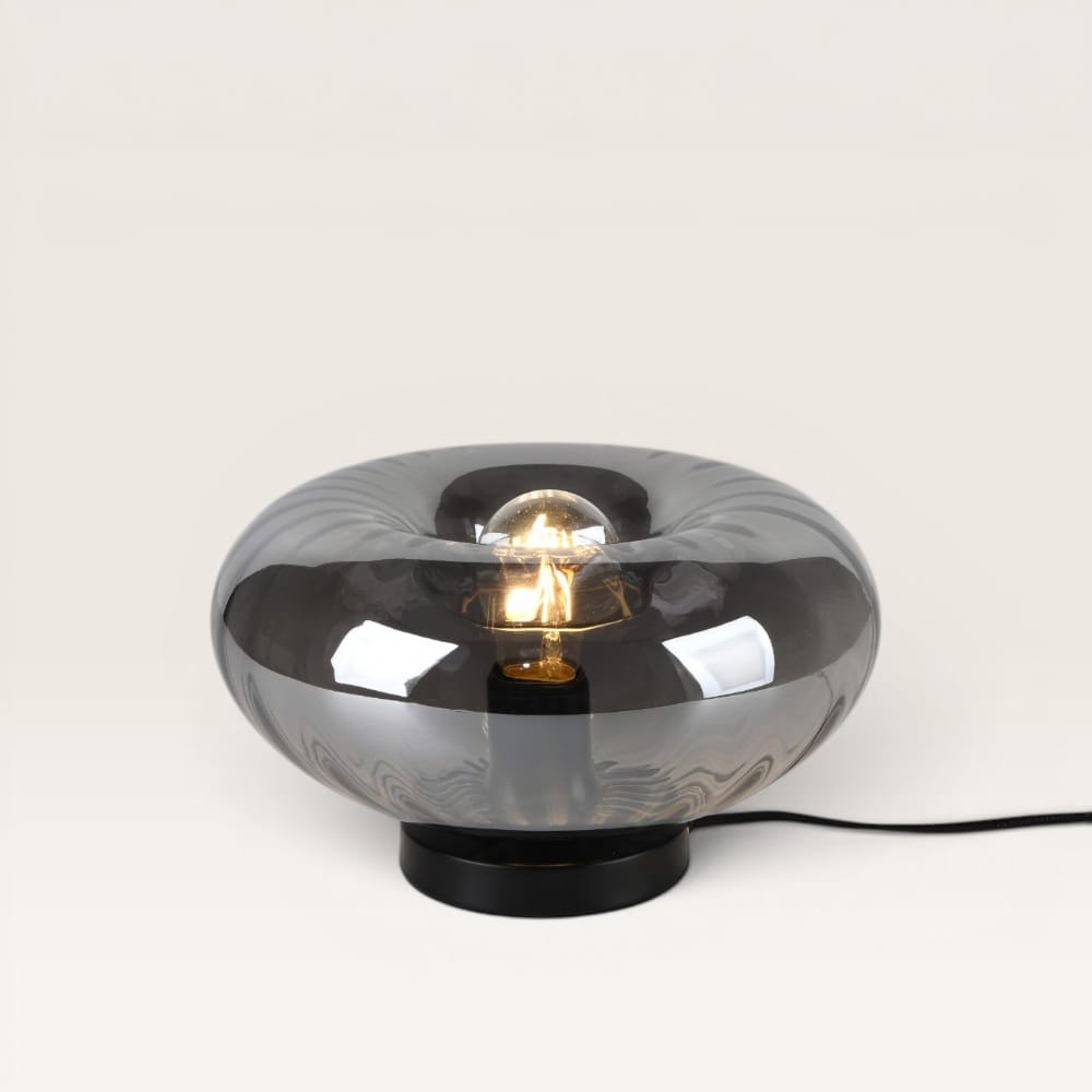 Xiravo - Zwarte Tafellamp Smoke glas 17 cm - Modern design - Dressoir lamp - Zwart Metaal - E27 fitting - Met aan/uit-schakelaar | LUSENZ