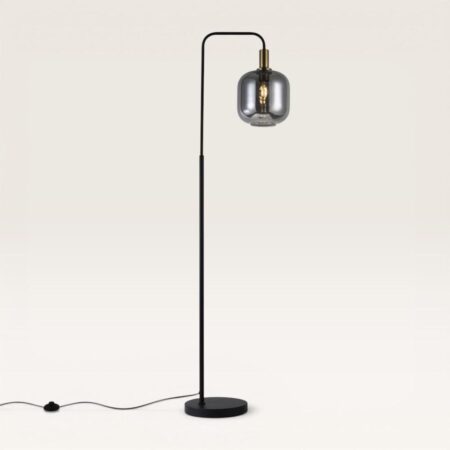 Xirena - Zwarte Staande lamp Metaal 150 cm - Rookglas - Woonkamer lamp - Modern Vintage - E27 fitting - Met voetschakelaar | LUSENZ