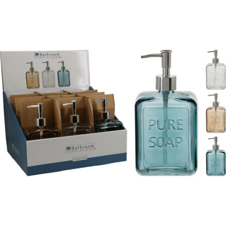 Zeepdispenser glas 500ml met tekst | Bathroom Solutions
