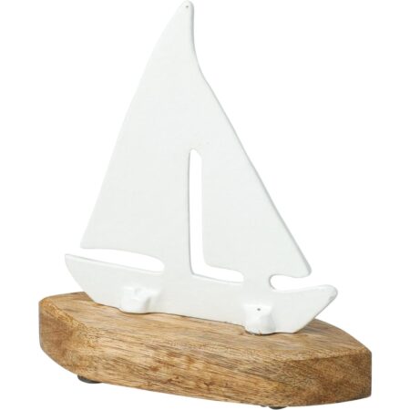 Zeilboot metaal op houten voet 15x5x17cm | Home & Styling