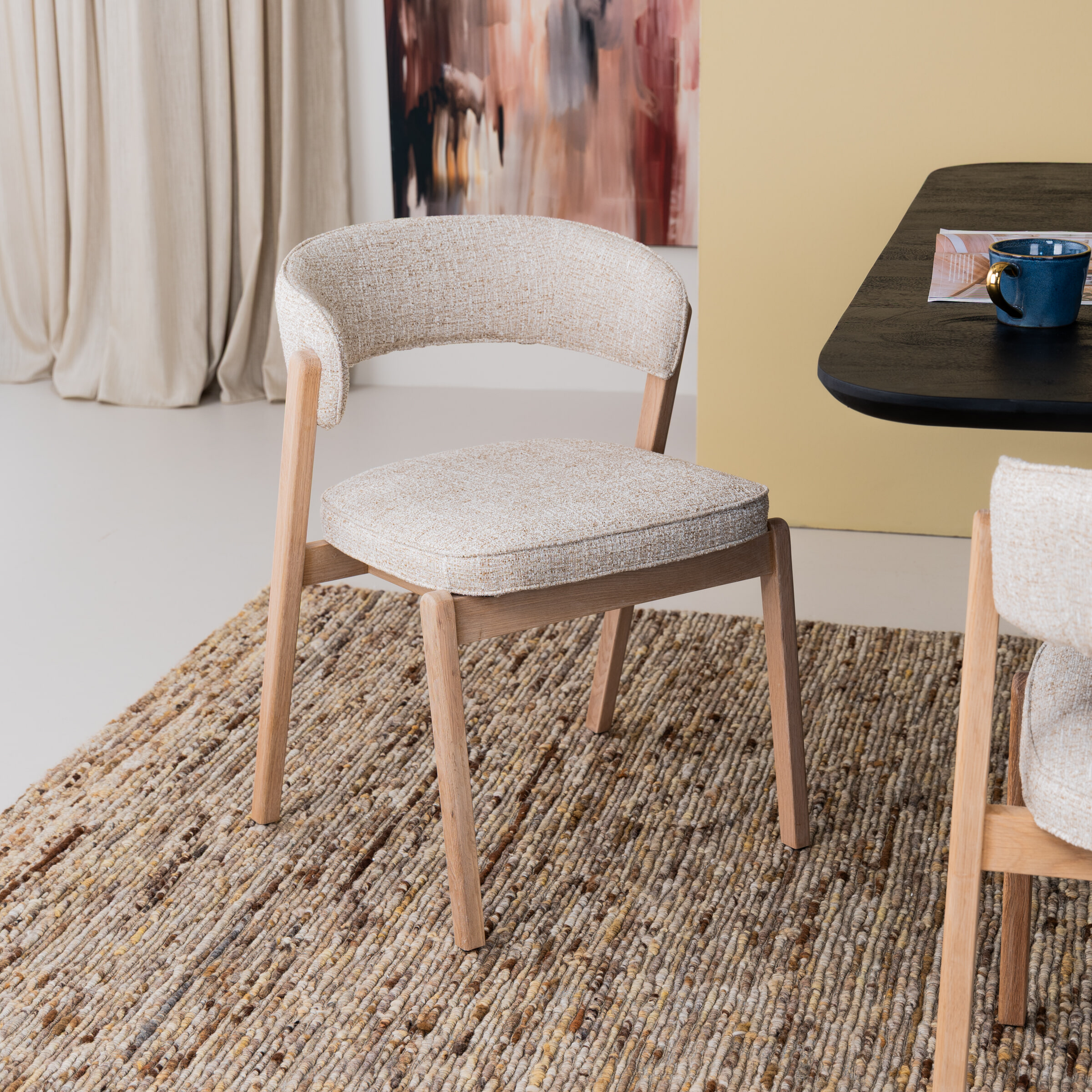 Zuiver Eetkamerstoel Bright Eikenhout en stof - Beige | Zuiver