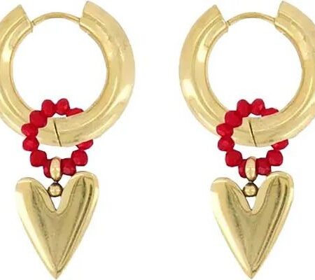 Zusss Oorbel Hanger Met Gouden Hartje Rood/goud | Zusss