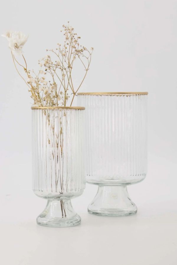 Zusss Tafelvaas S Op Voet Glas Ribbel | Zusss