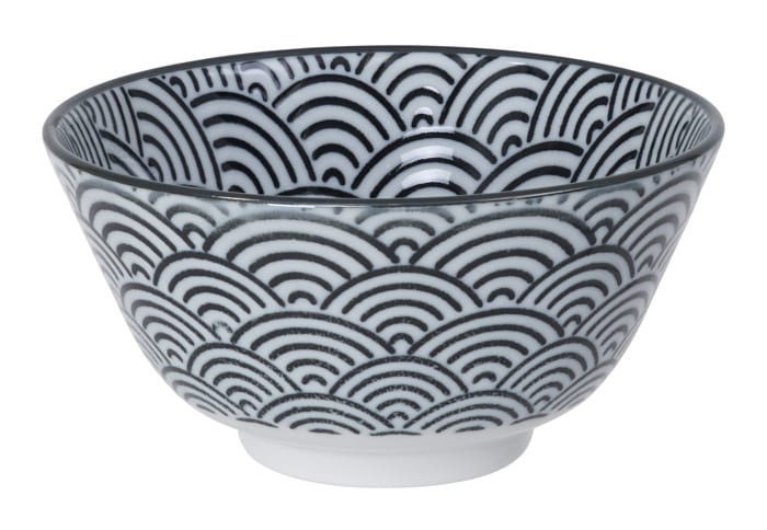 Zwart-Witte Kom Golven - Nippon Black - 300ml 12x6.4cm | Tokyo Design Studio