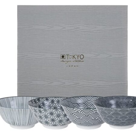 Zwart-witte porseleinen kommen - Nippon Black - Tokyo Design Studio - 4-delig - 500ml - 15.2x6.7cm | Tokyo Design Studio