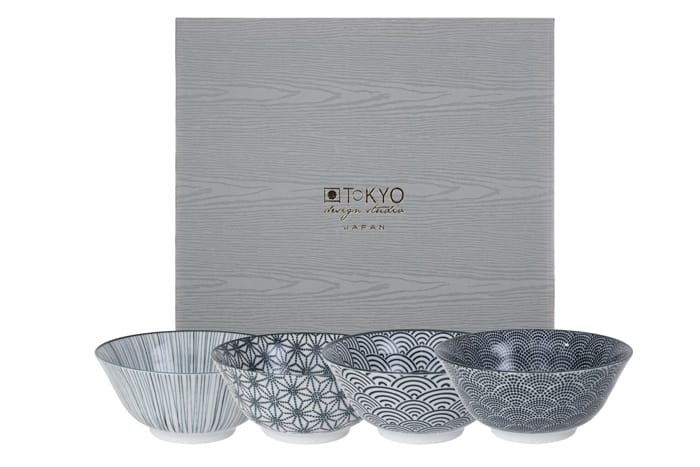 Zwart-witte porseleinen kommen - Nippon Black - Tokyo Design Studio - 4-delig - 500ml - 15.2x6.7cm | Tokyo Design Studio