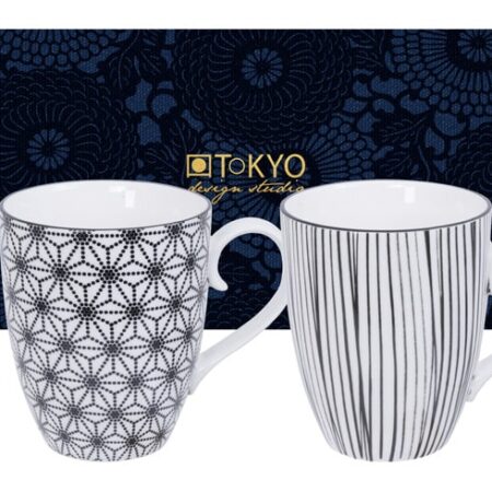 Zwart-witte porseleinen mokset - Tokyo Design Studio Nippon Black - 2-delig 380ml 8.5x10.2cm | Tokyo Design Studio