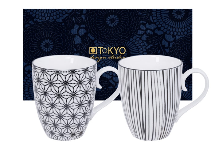 Zwart-witte porseleinen mokset - Tokyo Design Studio Nippon Black - 2-delig 380ml 8.5x10.2cm | Tokyo Design Studio