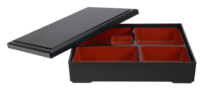 Zwart/Rode Bento Box - Lacquerware - 27.5 x 21.5cm | Tokyo Design Studio