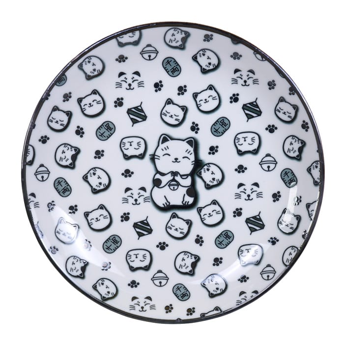 Zwart/Wit Bord - Lucky Cats - 25.3 x 5cm | Tokyo Design Studio