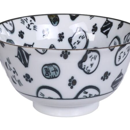 Zwart/Witte Kom - Lucky Cats - 300ml 12.7 x 6.5cm | Tokyo Design Studio