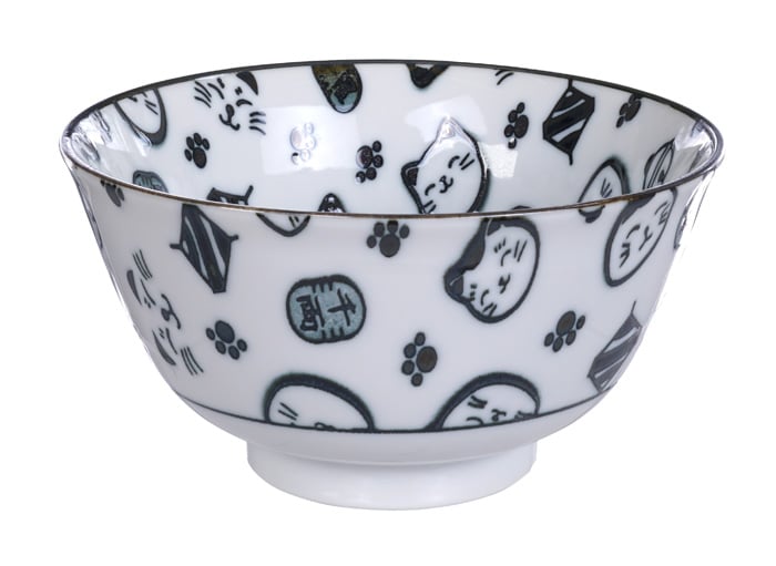 Zwart/Witte Kom - Lucky Cats - 300ml 12.7 x 6.5cm | Tokyo Design Studio