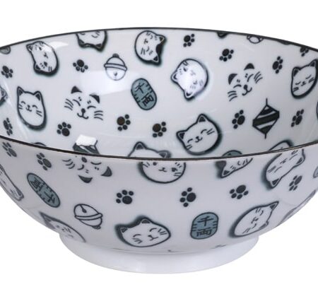 Zwart/Witte Kom - Lucky Cats Collectie - 1000ml - 18.2x7.7cm | Tokyo Design Studio