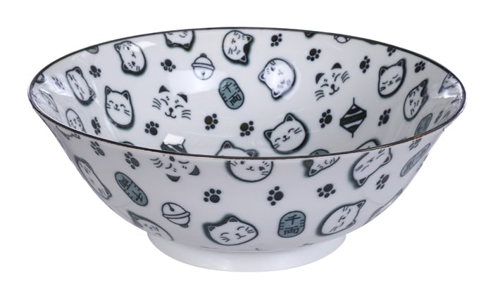 Zwart/Witte Kom - Lucky Cats Collectie - 1000ml - 18.2x7.7cm | Tokyo Design Studio