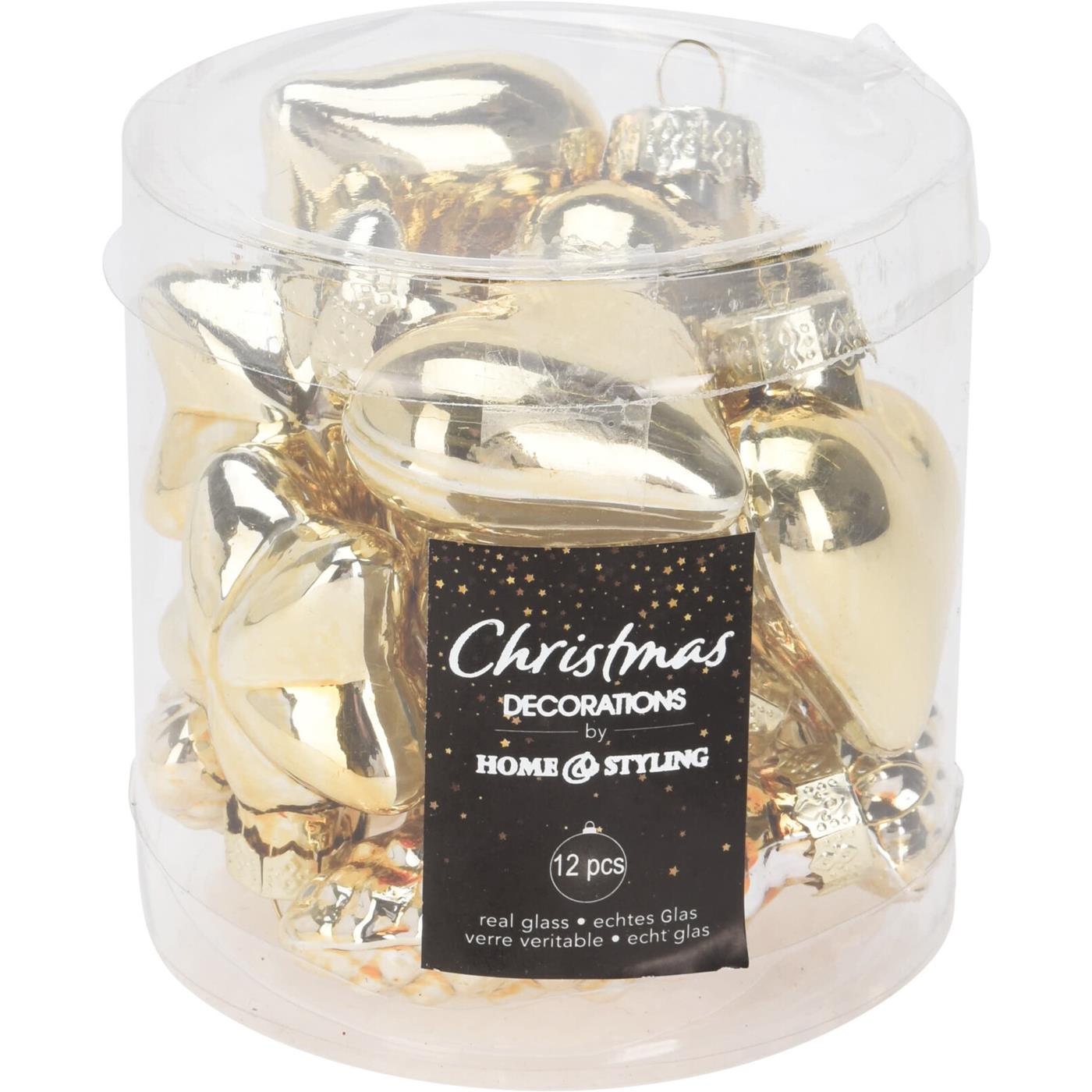 kersthanger goud mix glas set a 12 stuks | Merkloos