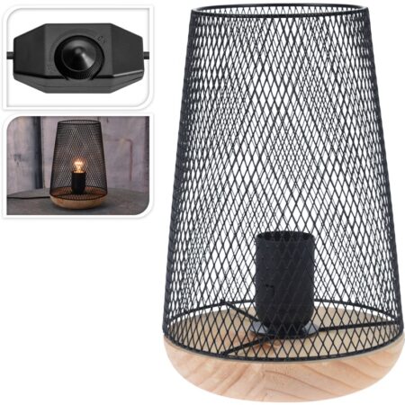 lamp op houten voet met zwarte kap | Z