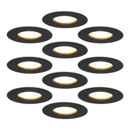 10x Bari inbouwspots - 4 Watt 345 lumen - 2700K warm wit - Dimbaar - IP65 - Zwart - voor binnen en buiten - GU10 fitting | HOFTRONIC