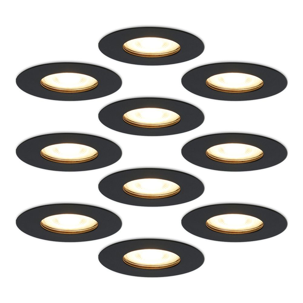 10x Bari inbouwspots - 4 Watt 345 lumen - 2700K warm wit - Dimbaar - IP65 - Zwart - voor binnen en buiten - GU10 fitting | HOFTRONIC