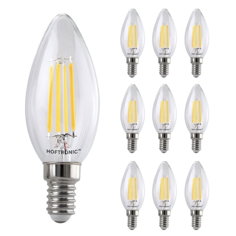 10x E14 LED Filament - 4 Watt 470 lumen - 2700K warm wit licht - kleine fitting - Vervangt 40 Watt - C37 kaarslamp | HOFTRONIC