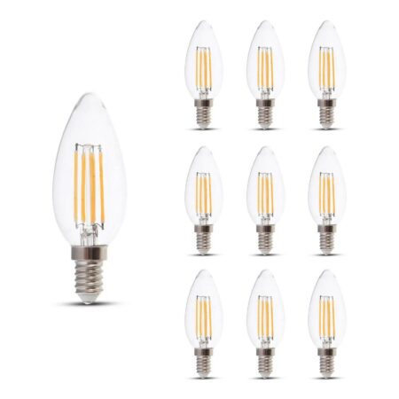 10x E14 LED Filament Lamp - 4 Watt 400 Lumen - 3000K Warm wit - Vervangt 35 Watt - E14 fitting - Kaarslamp - Kleine fitting | V-TAC