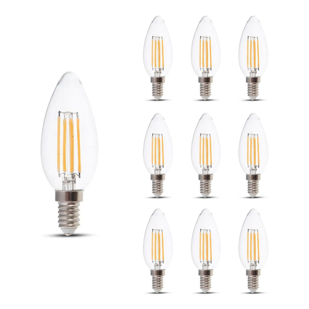 10x E14 LED Filament Lamp - 4 Watt 400 Lumen - 3000K Warm wit - Vervangt 35 Watt - E14 fitting - Kaarslamp - Kleine fitting | V-TAC