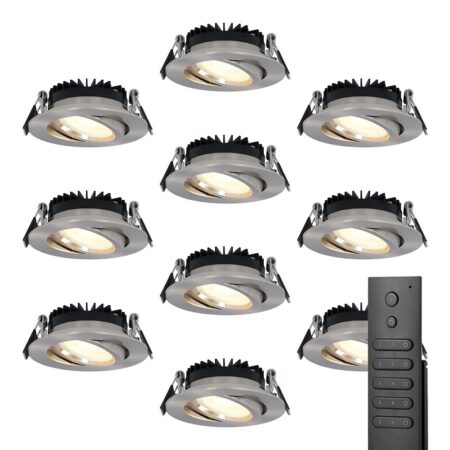 10x LED inbouwspots Rome - RVS - 6 Watt 500 lumen - Kantelbaar - Dimbaar - 2700K warm wit - IP44 Waterdicht - Inclusief afstandsbediening - Geringe inbouwdiepte | HOFTRONIC