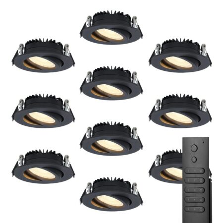 10x LED inbouwspots Rome - Zwart - 6 Watt 500 lumen - Kantelbaar - Dimbaar - 2700K warm wit - IP44 Waterdicht - Inclusief afstandsbediening - Geringe inbouwdiepte | HOFTRONIC
