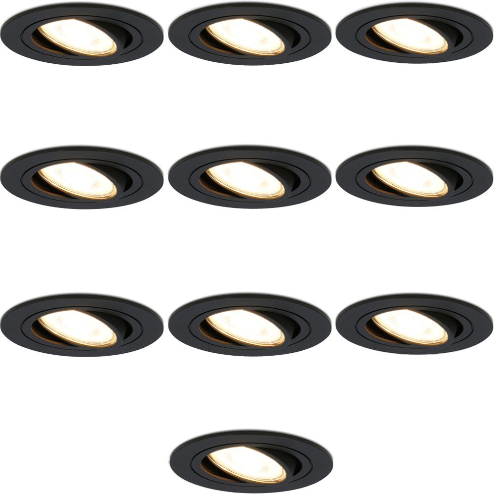 10x Miro LED inbouwspot - GU10 4 Watt 345 Lumen - 2700K Warm wit - Dimbaar - Rond - Kantelbaar - IP20 Voor binnen - Zwart | HOFTRONIC