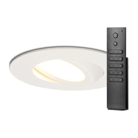 10x Napels inbouwspot - Wit - Dimbaar - 360° Kantelbaar - 39mm inbouwdiepte - 8 Watt 570 lumen - 2700K warm wit - IP65 waterdicht - met dimmer en afstandsbediening | HOFTRONIC
