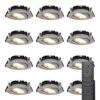 12x LED inbouwspots Rome - RVS - 6 Watt 500 lumen - Kantelbaar - Dimbaar - 2700K warm wit - IP44 Waterdicht - Inclusief afstandsbediening - Geringe inbouwdiepte | HOFTRONIC