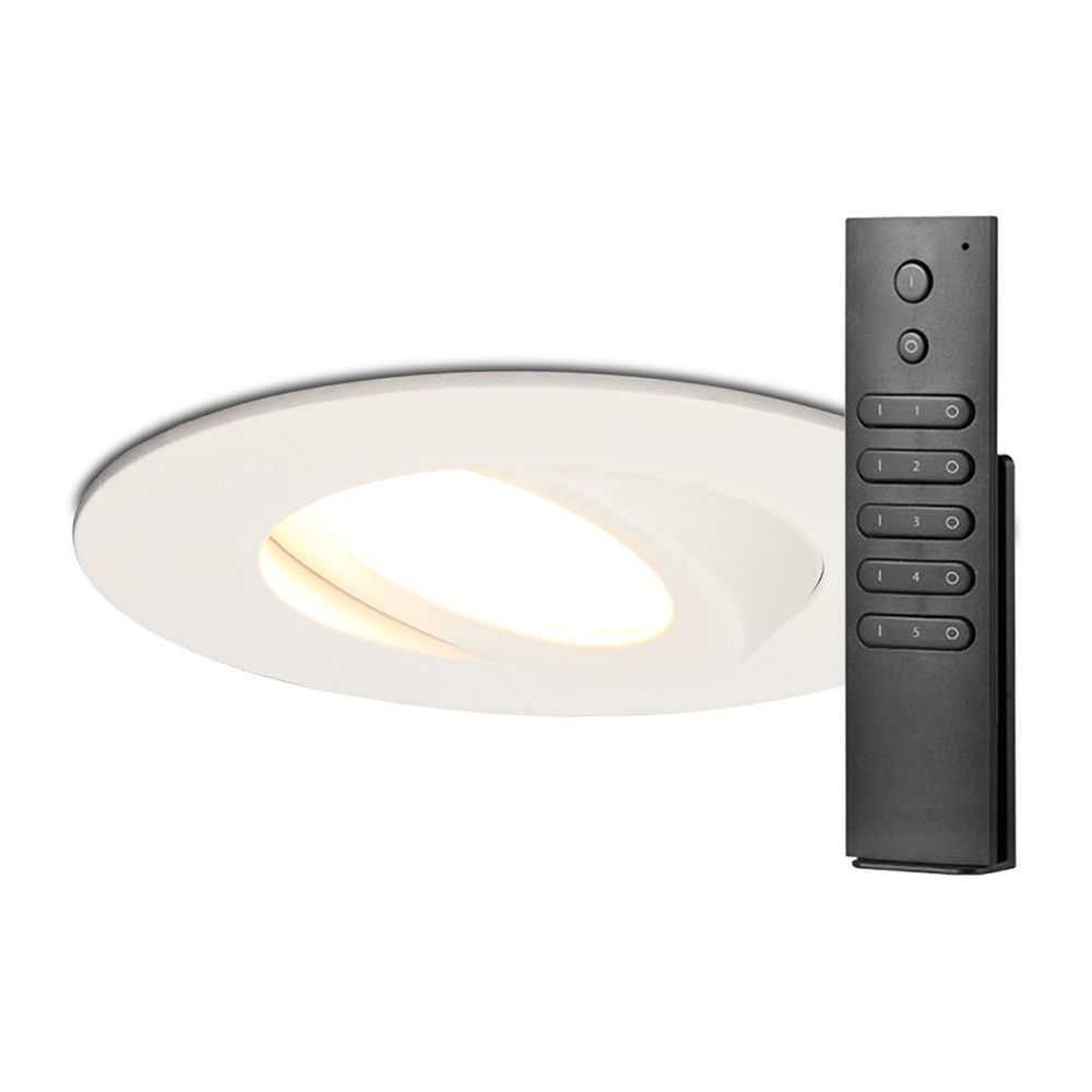 14x Napels inbouwspot - Wit - Dimbaar - 360° Kantelbaar - 39mm inbouwdiepte - 8 Watt 570 lumen - 2700K warm wit - IP65 waterdicht - met dimmer en afstandsbediening | HOFTRONIC