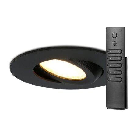 14x Napels inbouwspot - Zwart - Dimbaar - 360° Kantelbaar - 39mm inbouwdiepte - 8 Watt 570 lumen - 2700K warm wit - IP65 waterdicht - met dimmer en afstandsbediening | HOFTRONIC