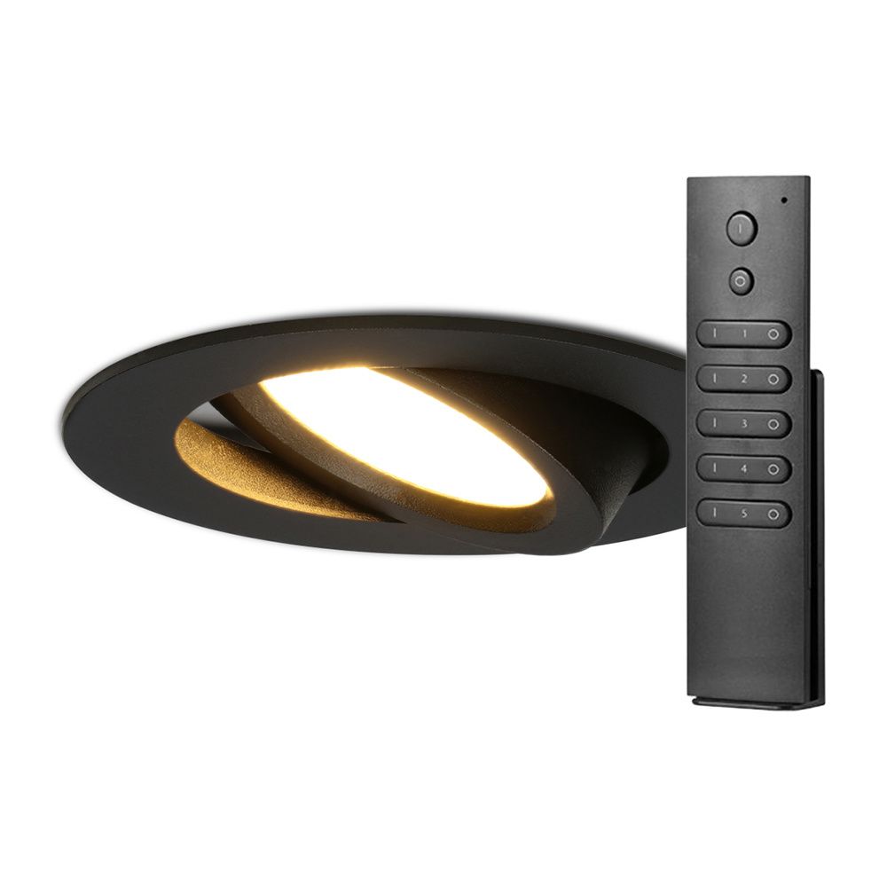 16x LED inbouwspots Rome - Zwart - 6 Watt 500 lumen - Kantelbaar - Dimbaar - 2700K warm wit - IP44 Waterdicht - Inclusief afstandsbediening - Geringe inbouwdiepte | HOFTRONIC
