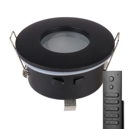 18x LED inbouwspots Porto - Zwart - 4 Watt 345 lumen - 2700K warm wit - IP44 waterdicht - GU10 - Dimbaar - met dimmer en afstandsbediening - Voor badkamer | HOFTRONIC