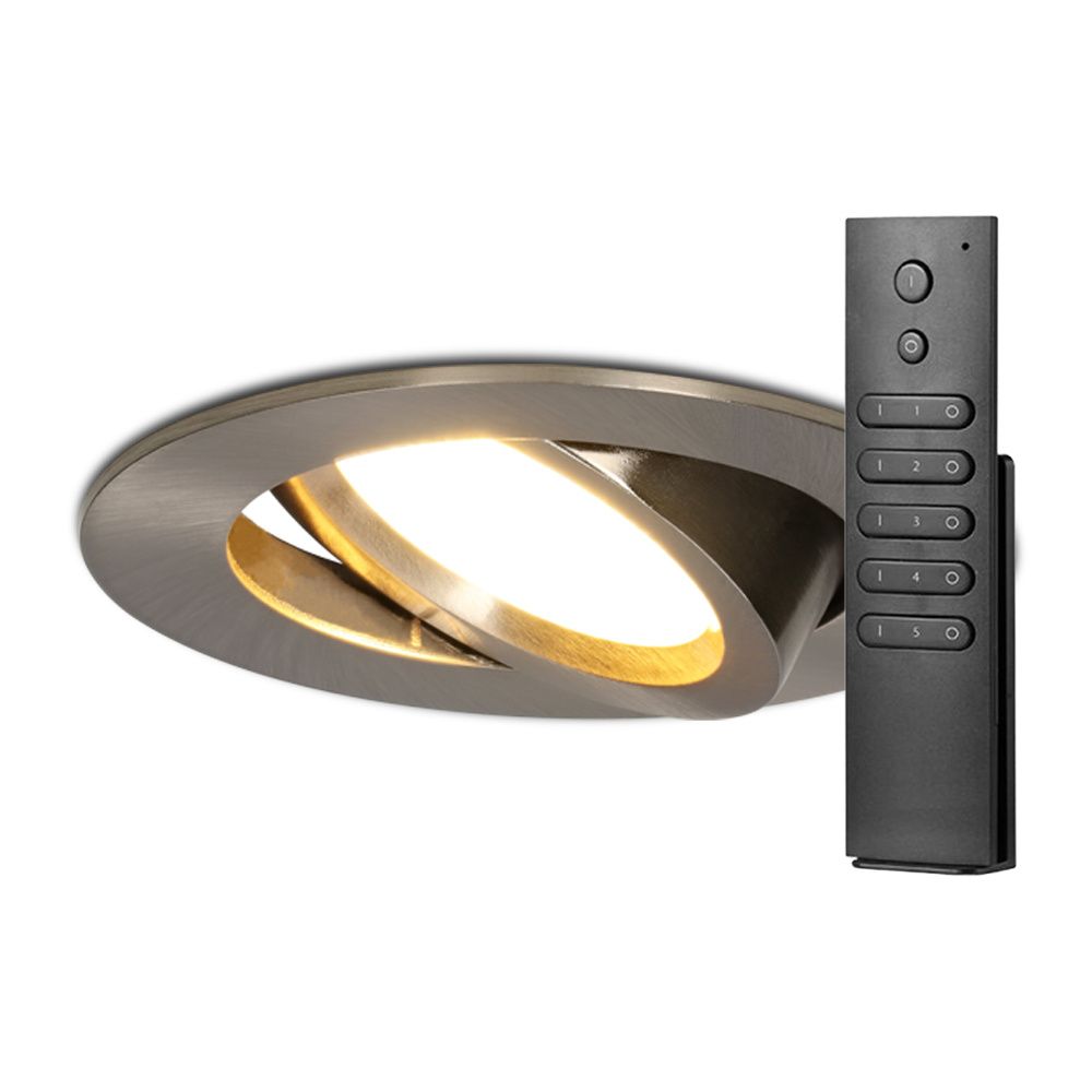 18x LED inbouwspots Rome - RVS - 6 Watt 500 lumen - Kantelbaar - Dimbaar - 2700K warm wit - IP44 Waterdicht - Inclusief afstandsbediening - Geringe inbouwdiepte | HOFTRONIC