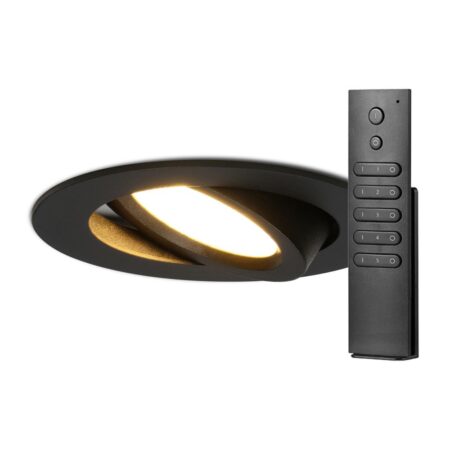 18x LED inbouwspots Rome - Zwart - 6 Watt 500 lumen - Kantelbaar - Dimbaar - 2700K warm wit - IP44 Waterdicht - Inclusief afstandsbediening - Geringe inbouwdiepte | HOFTRONIC